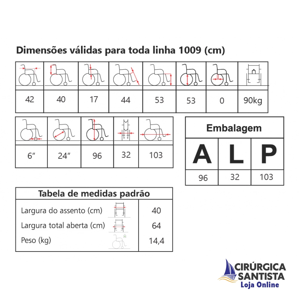 Cadeira de Rodas Jaguaribe 1009 Dobrável - 90kg