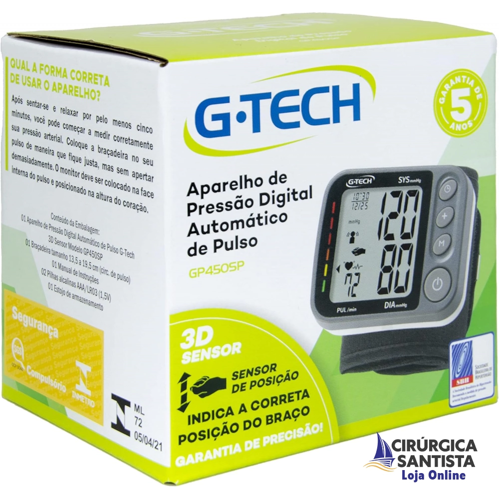 Aparelho de Pressão Digital de Pulso G-Tech GP450sp com Tecnologia 3D Sensor